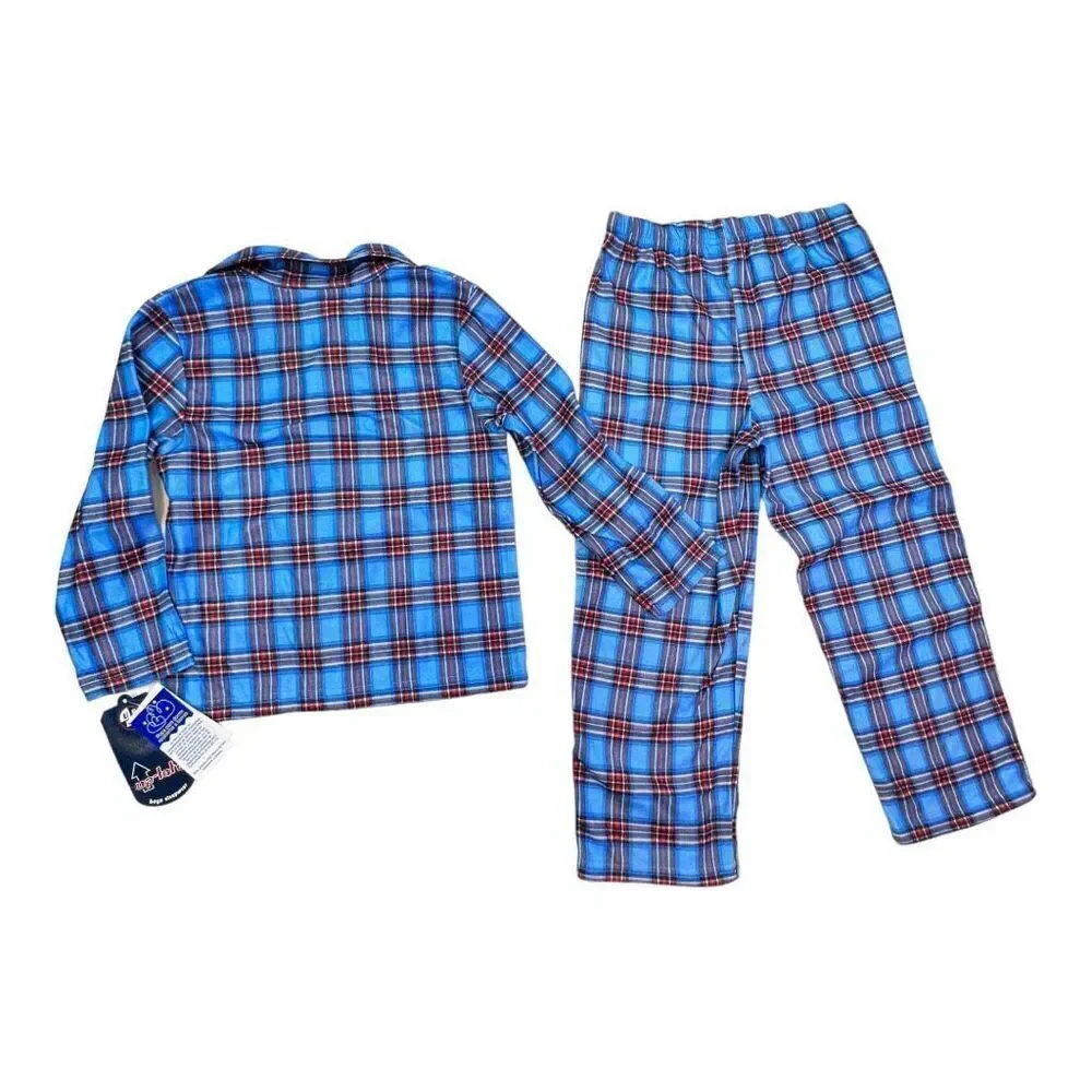 Up-late Pajama Set Kids 6 Blue Red Plaid Flannel Long Sleeve Flame Resistant NWT